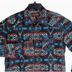 Rock Roll Cowboy Western Shirt Mens XL Black Colorful Pearl Snap LS Aztec Tribal